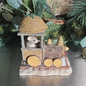 Charming Holiday Train Figurine with Mouse